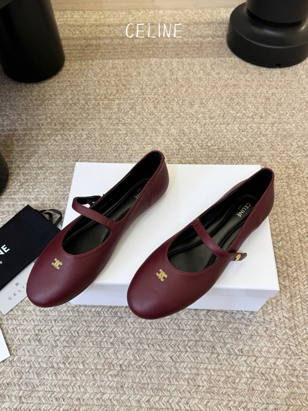 CELINE 26S BALLERINA FLATS IN DARK RED LAMBSKIN
