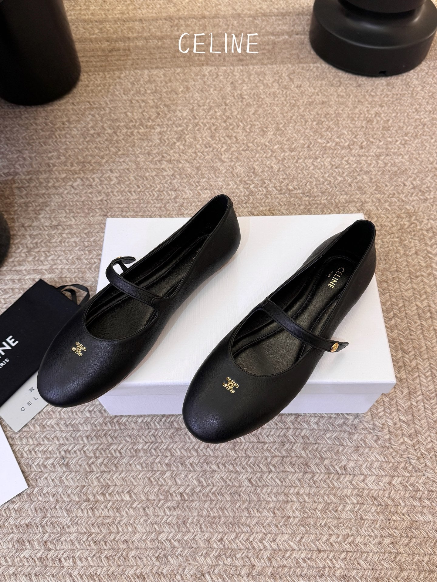 CELINE 26S BALLERINA FLATS IN BLACK LAMBSKIN