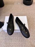 CELINE 26S BALLERINA FLATS IN BLACK LAMBSKIN