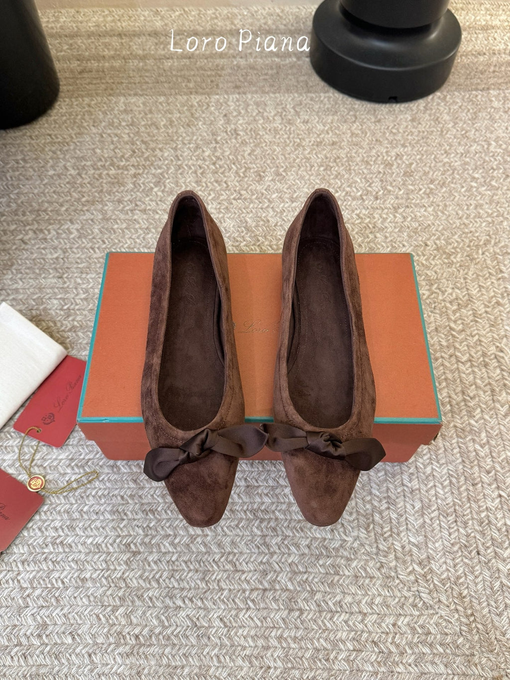 LP 26S BALLET FLATS IN DARK BROWN SUEDE WITH SATIN BOW