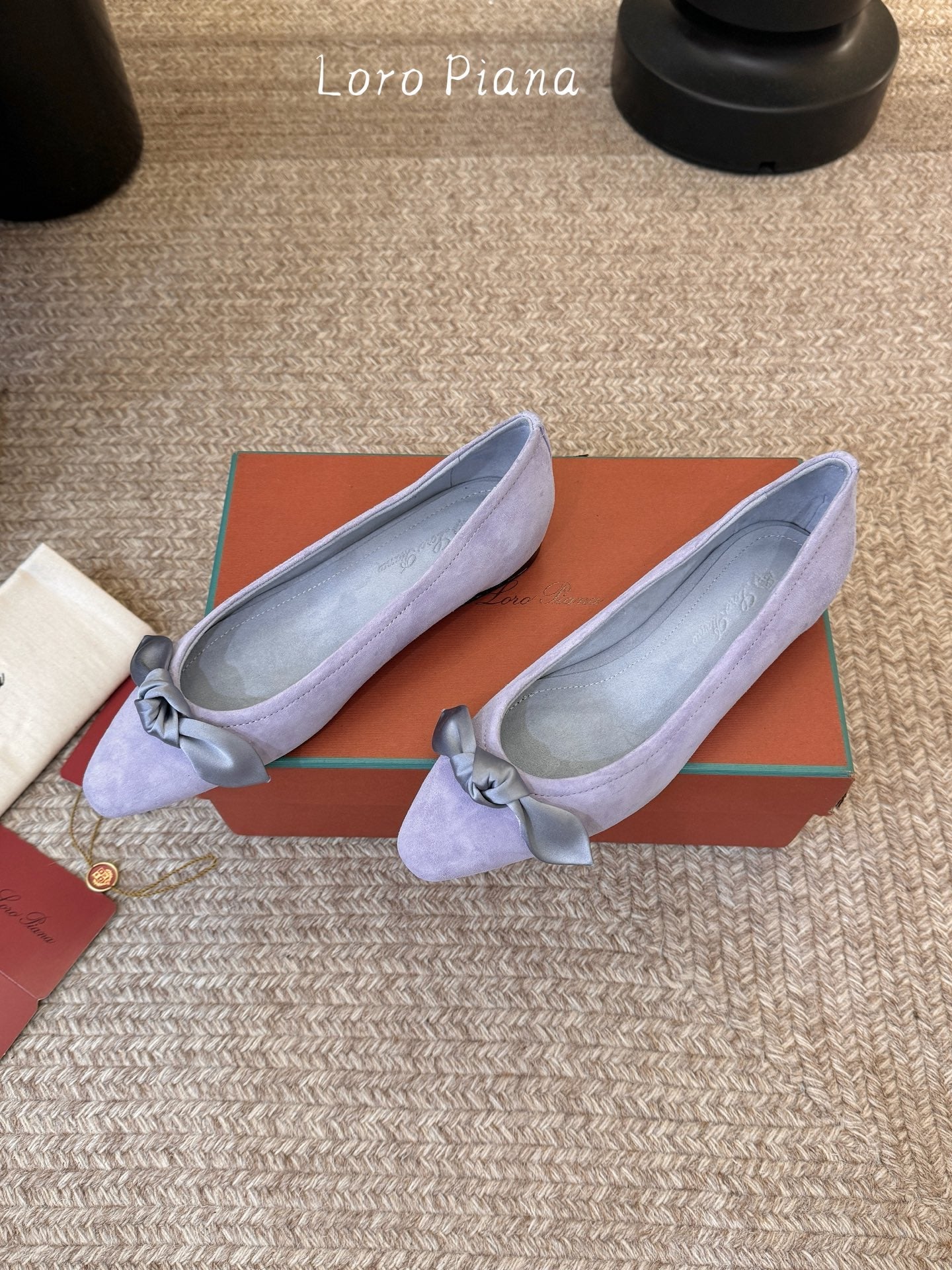 LP 26S BALLET FLATS IN LAVENDER PURPLE SUEDE WITH SATIN BOW