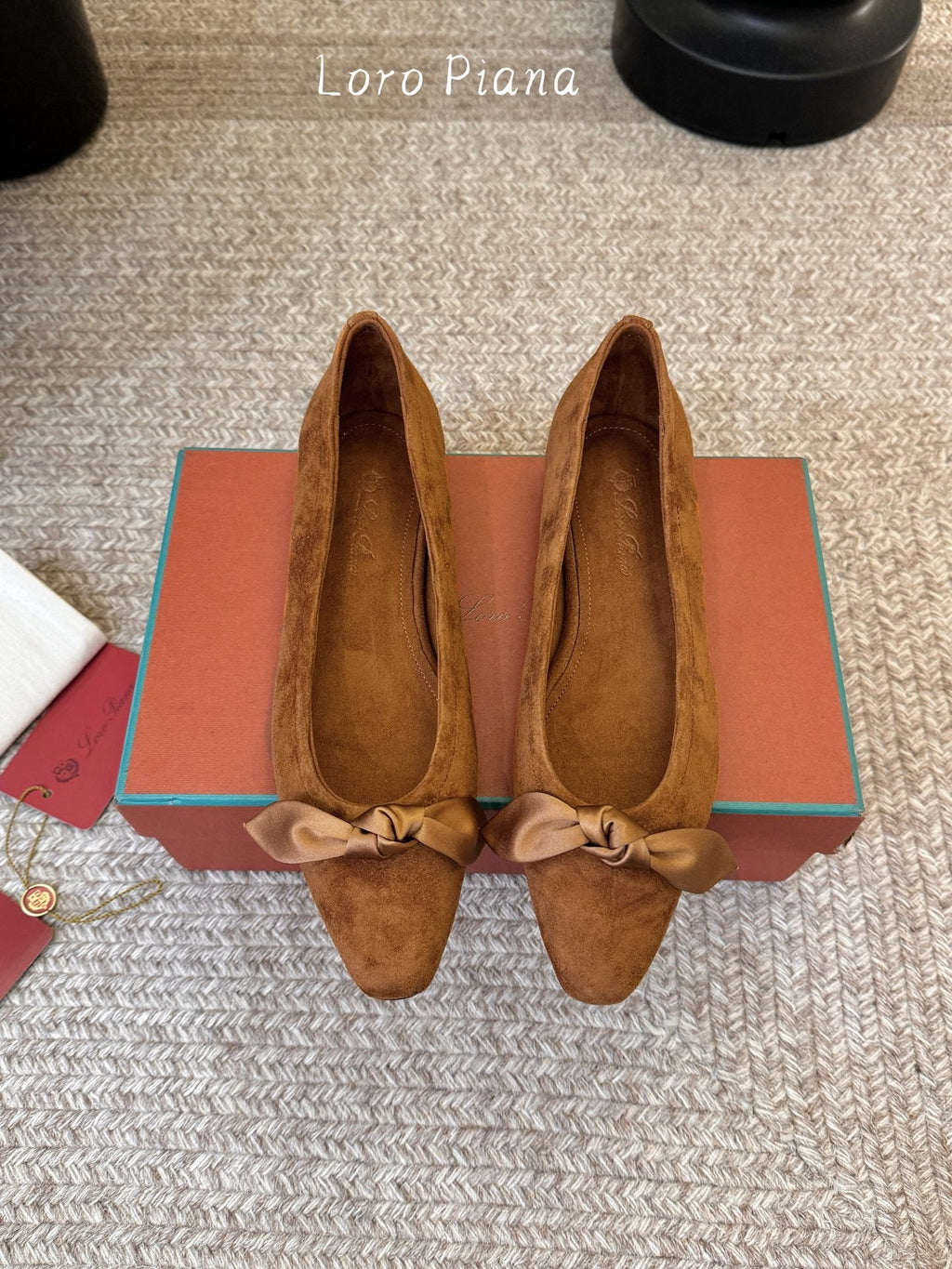 LP 26S BALLET FLATS IN CAMEL BROWN SUEDE WITH SATIN BOW