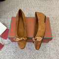 LP 26S BALLET FLATS IN CAMEL BROWN SUEDE WITH SATIN BOW