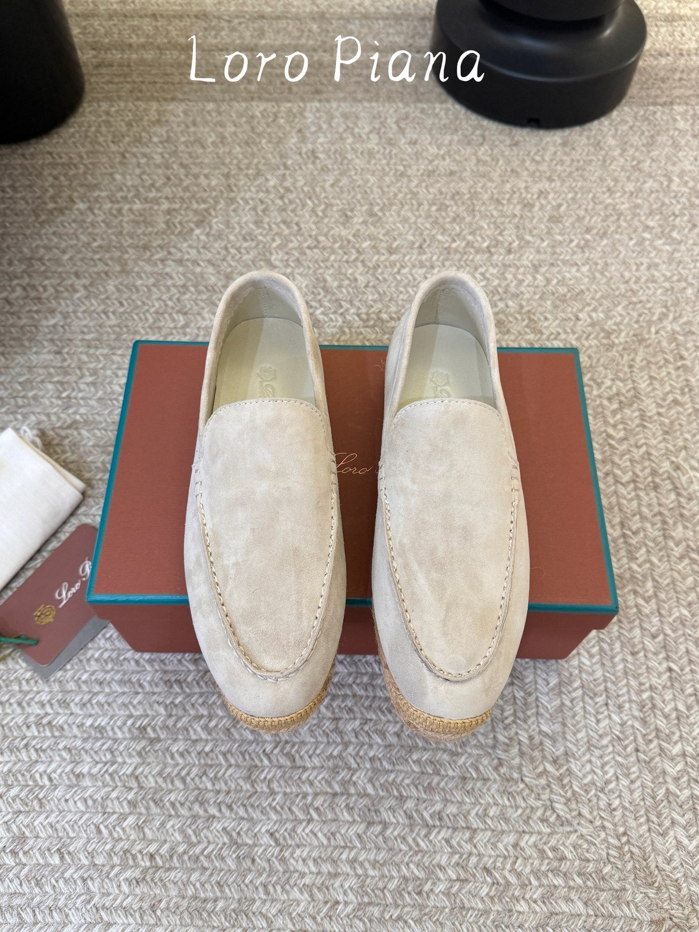LP 26S ESPADRILLE LOAFERS IN LIGHT GREY SUEDE WITH JUTE TRIM