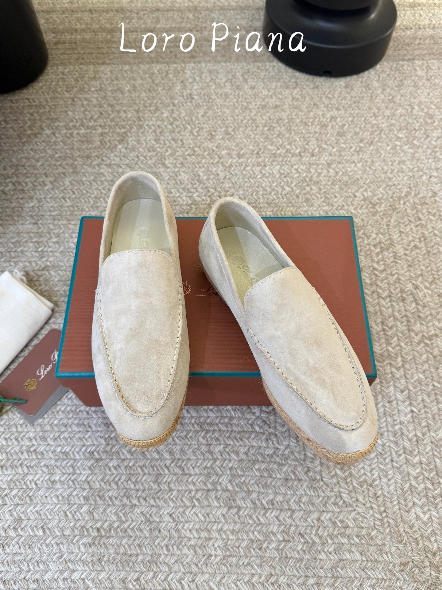 LP 26S ESPADRILLE LOAFERS IN LIGHT GREY SUEDE WITH JUTE TRIM