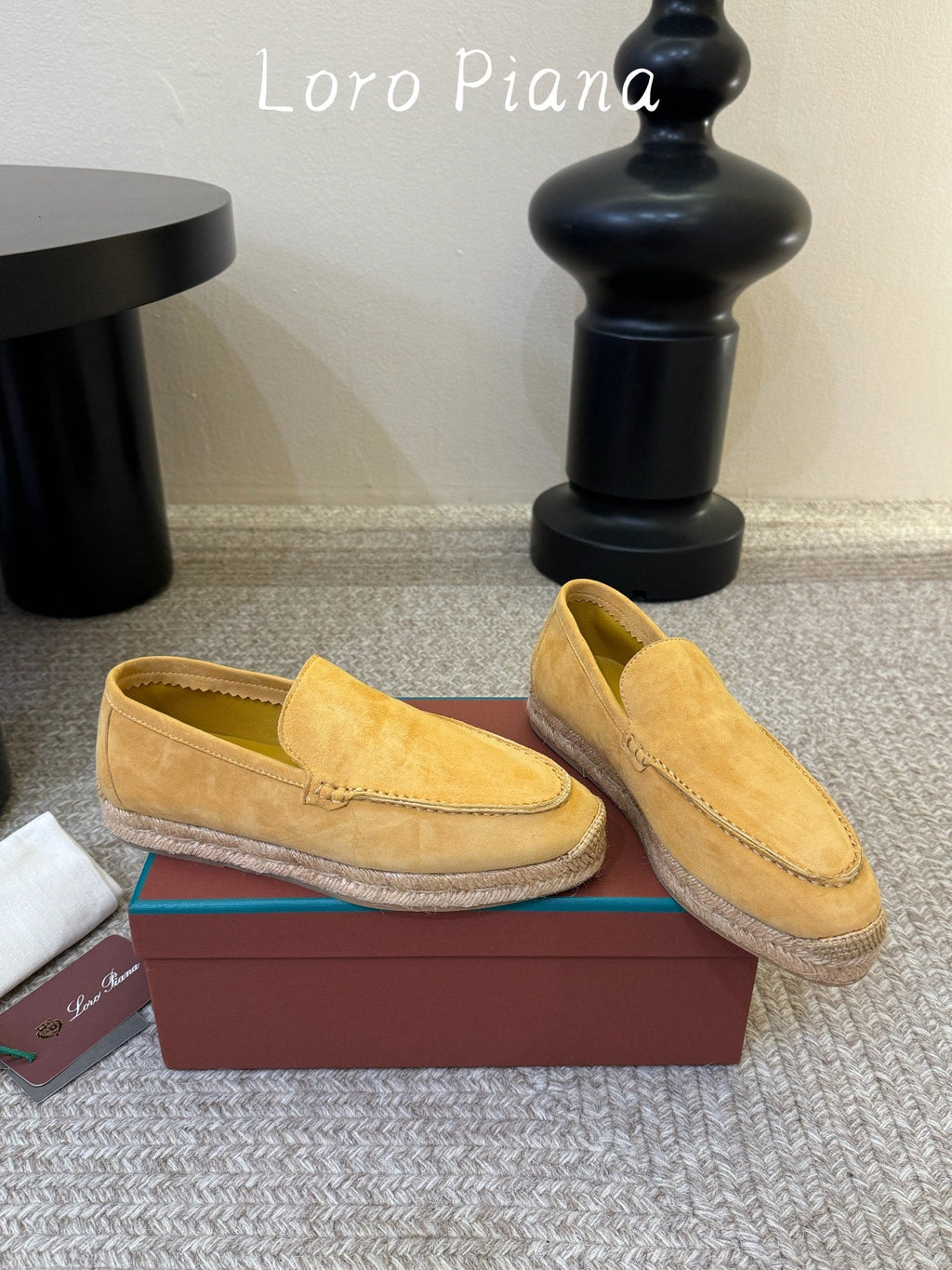 LP 26S ESPADRILLE LOAFERS IN YELLOW SUEDE WITH JUTE TRIM