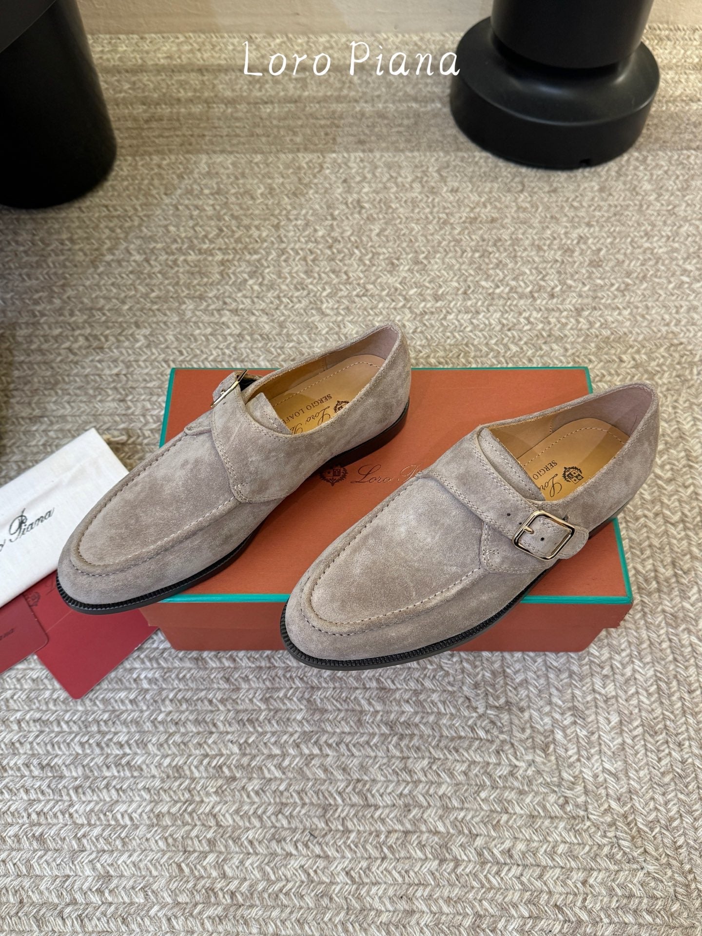 LP 26S MONK STRAP LOAFERS IN LIGHT GREY SUEDE SILVER HARDWARE