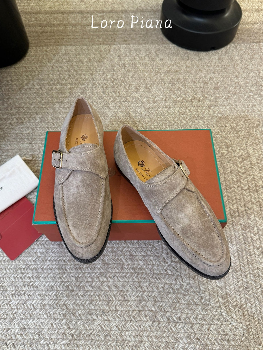 LP 26S MONK STRAP LOAFERS IN LIGHT GREY SUEDE SILVER HARDWARE