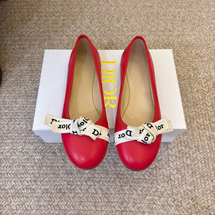 DIOR 26S BALLET FLATS IN RED CALFSKIN WITH J'ADIOR RIBBON