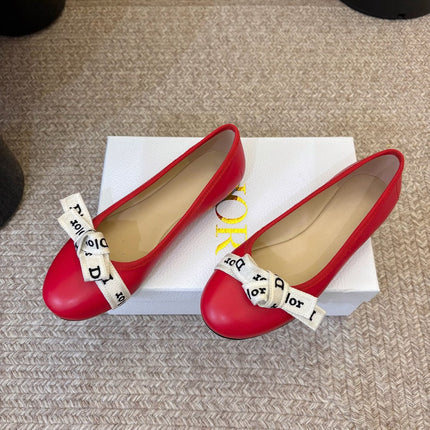 DIOR 26S BALLET FLATS IN RED CALFSKIN WITH J'ADIOR RIBBON