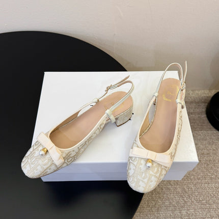 DIOR 26S BALLET SLINGBACK PUMPS IN BEIGE DIOR OBLIQUE EMBROIDERED CANVAS