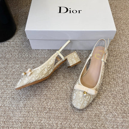 DIOR 26S BALLET SLINGBACK PUMPS IN BEIGE DIOR OBLIQUE EMBROIDERED CANVAS