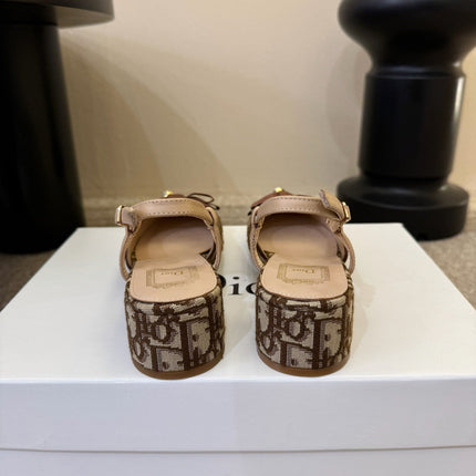 DIOR 26S BALLET SLINGBACK PUMPS IN BROWN DIOR OBLIQUE EMBROIDERED CANVAS