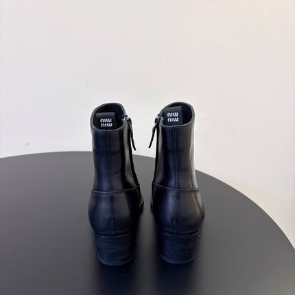 MIUMIU 26S WESTERN ANKLE BOOTS IN BLACK CALFSKIN