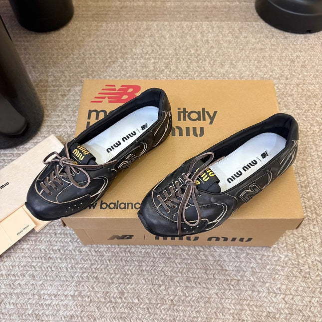 MIUMIU 26S LACE-UP BALLET IN BLACK CALFSKIN