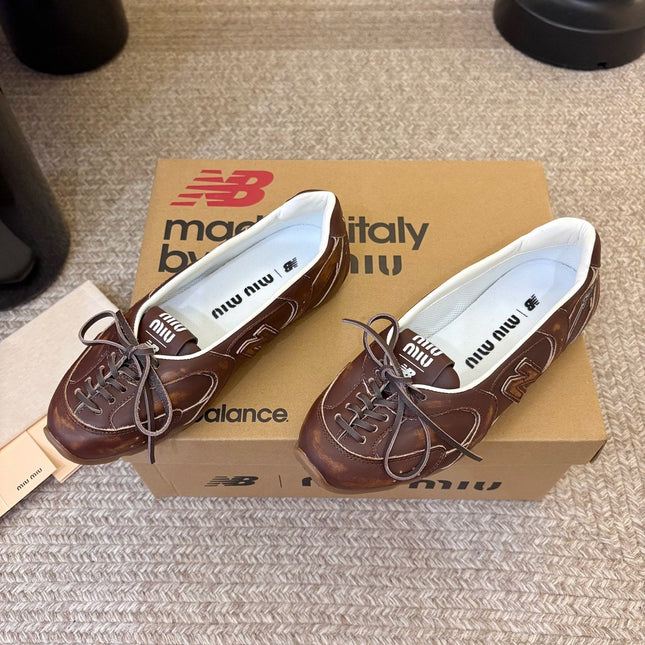 MIUMIU 26S LACE-UP BALLET IN DARK BROWN CALFSKIN
