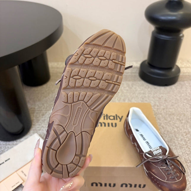 MIUMIU 26S LACE-UP BALLET IN DARK BROWN CALFSKIN