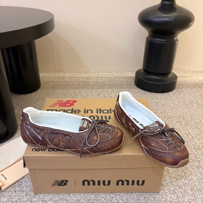 MIUMIU 26S LACE-UP BALLET IN DARK BROWN CALFSKIN