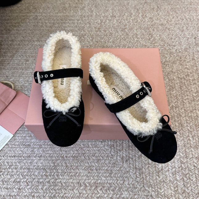MIUMIU 26S SHEARLING-LINED MARY JANE IN BLACK SUEDE