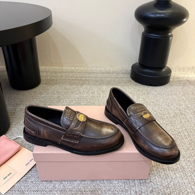 MIUMIU 26S COIN PENNY LOAFERS IN DARK BROWN CALFSKIN