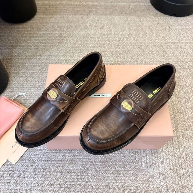 MIUMIU 26S COIN PENNY LOAFERS IN DARK BROWN CALFSKIN