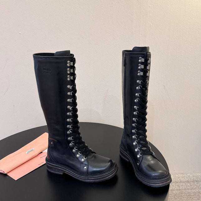 MIUMIU 26S HIGH HIKING BOOTS IN BLACK CALFSKIN