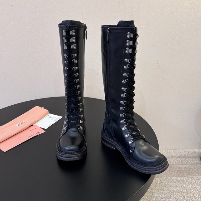 MIUMIU 26S HIGH HIKING BOOTS IN BLACK CALFSKIN