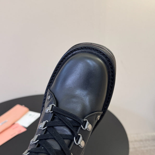 MIUMIU 26S HIGH HIKING BOOTS IN BLACK CALFSKIN