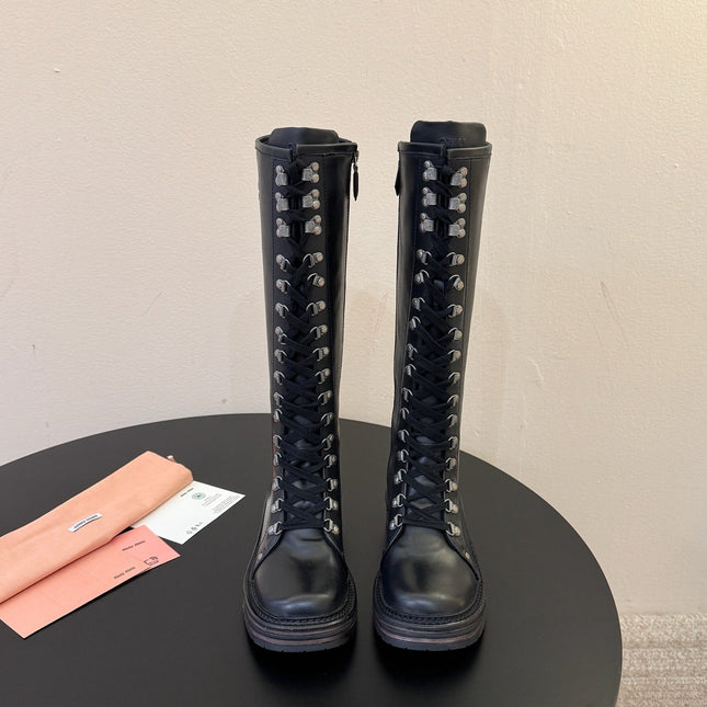 MIUMIU 26S HIGH HIKING BOOTS IN BLACK CALFSKIN