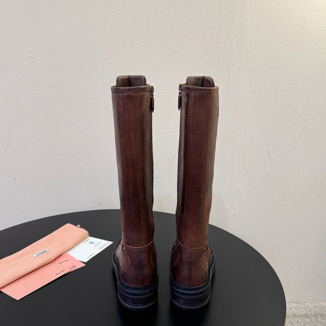 MIUMIU 26S HIGH HIKING BOOTS IN DARK BROWN CALFSKIN
