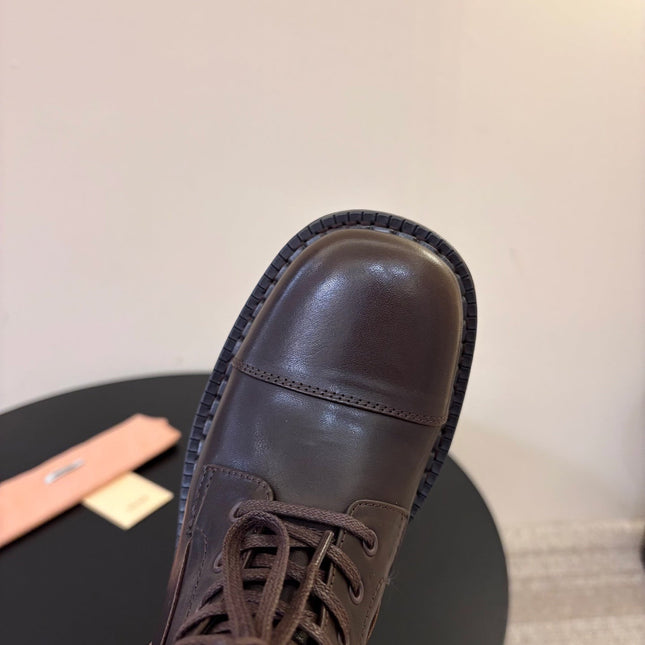 MIUMIU 26S LACE-UP ANKLE BOOTS IN BROWN CALFSKIN
