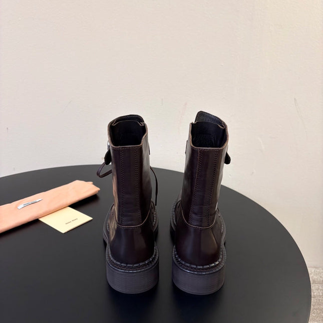 MIUMIU 26S LACE-UP ANKLE BOOTS IN BROWN CALFSKIN