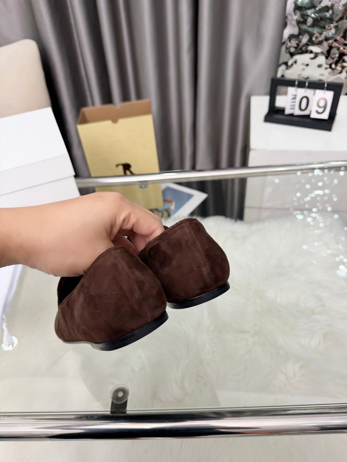 THE ROW 26S CLASSIC LOAFER FLATS IN DARK BROWN SUEDE
