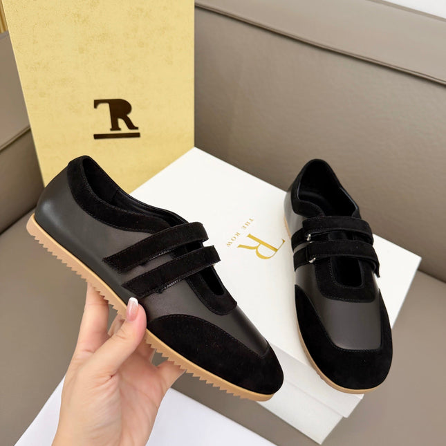 THE ROW 26S DOUBLE STRAP MARY JANE SNEAKERS IN BLACK CALFSKIN AND SUEDE