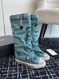 HIGH BOOTS IN SAPPHIRE BLUE CANVAS