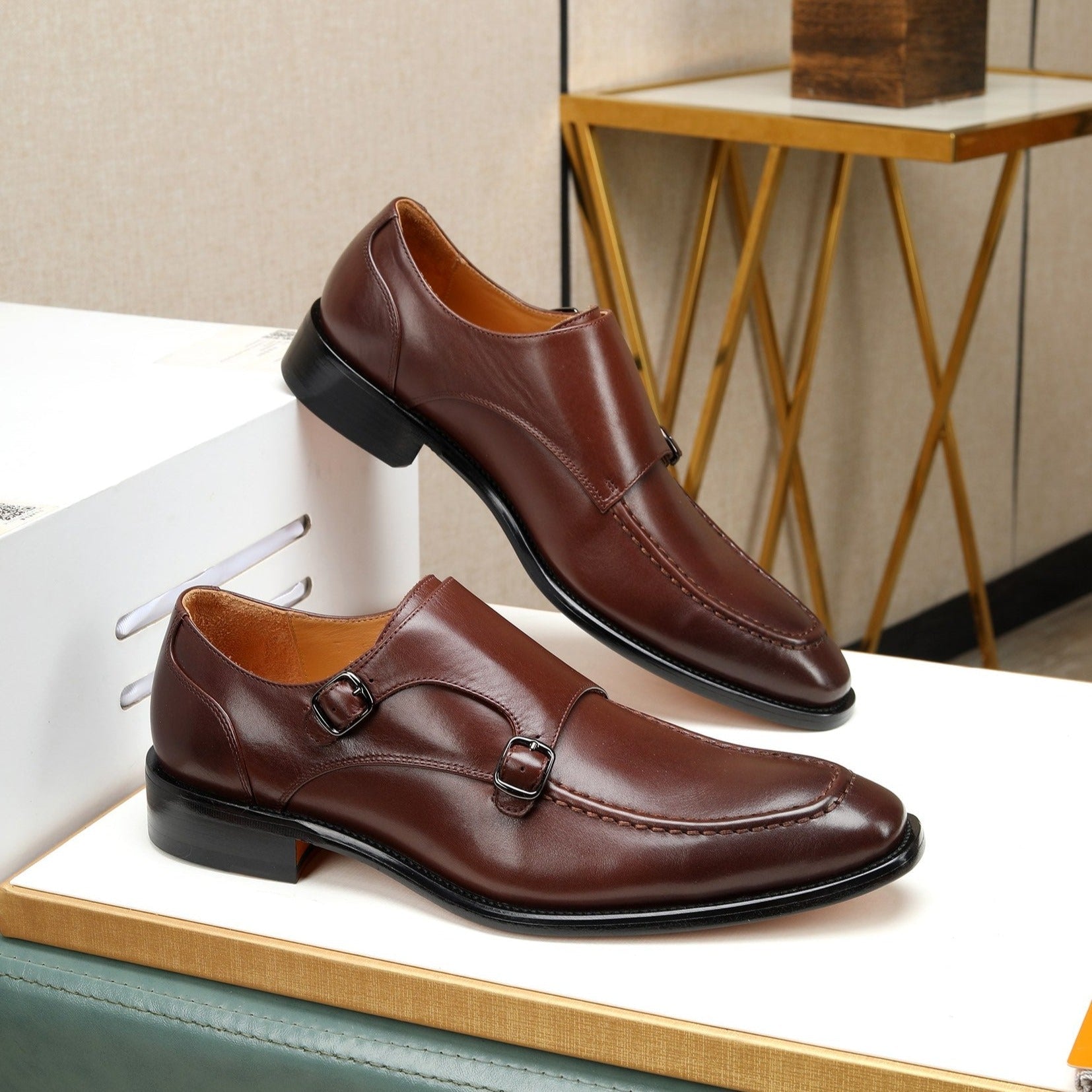 HM DOUBLE MONK STRAP RUSSET CALFSKIN