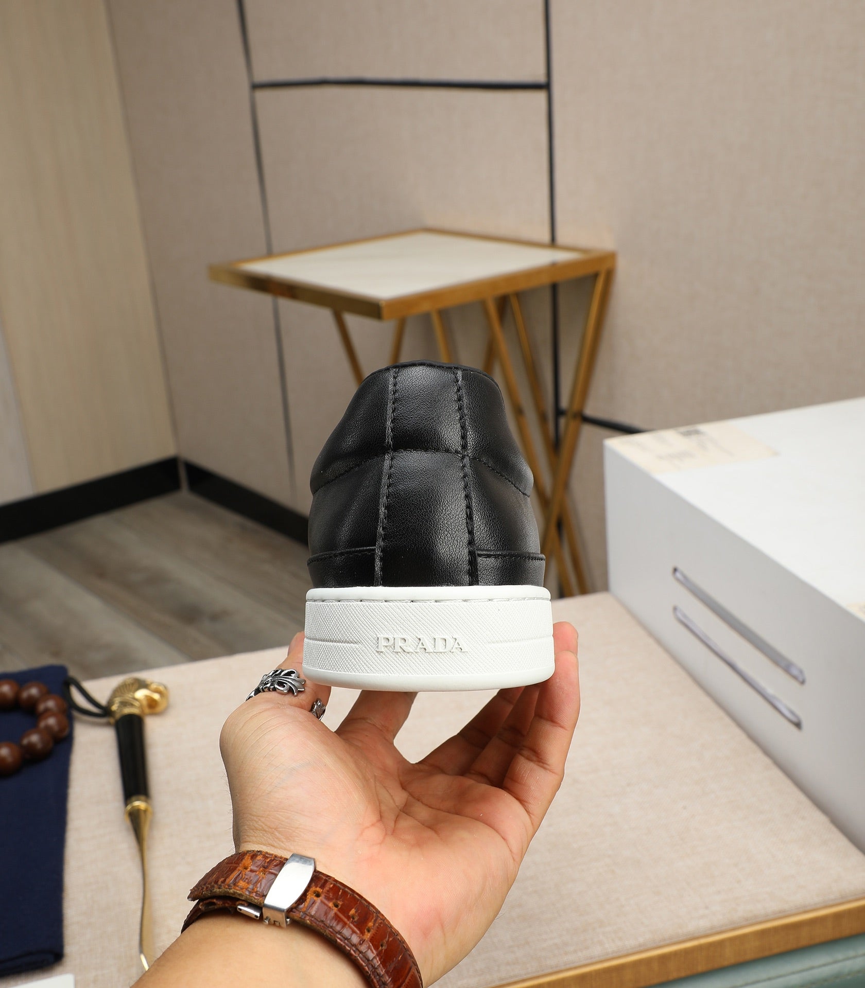 PRA LOAFER IN BLACK EMBOSSED CALFSKIN