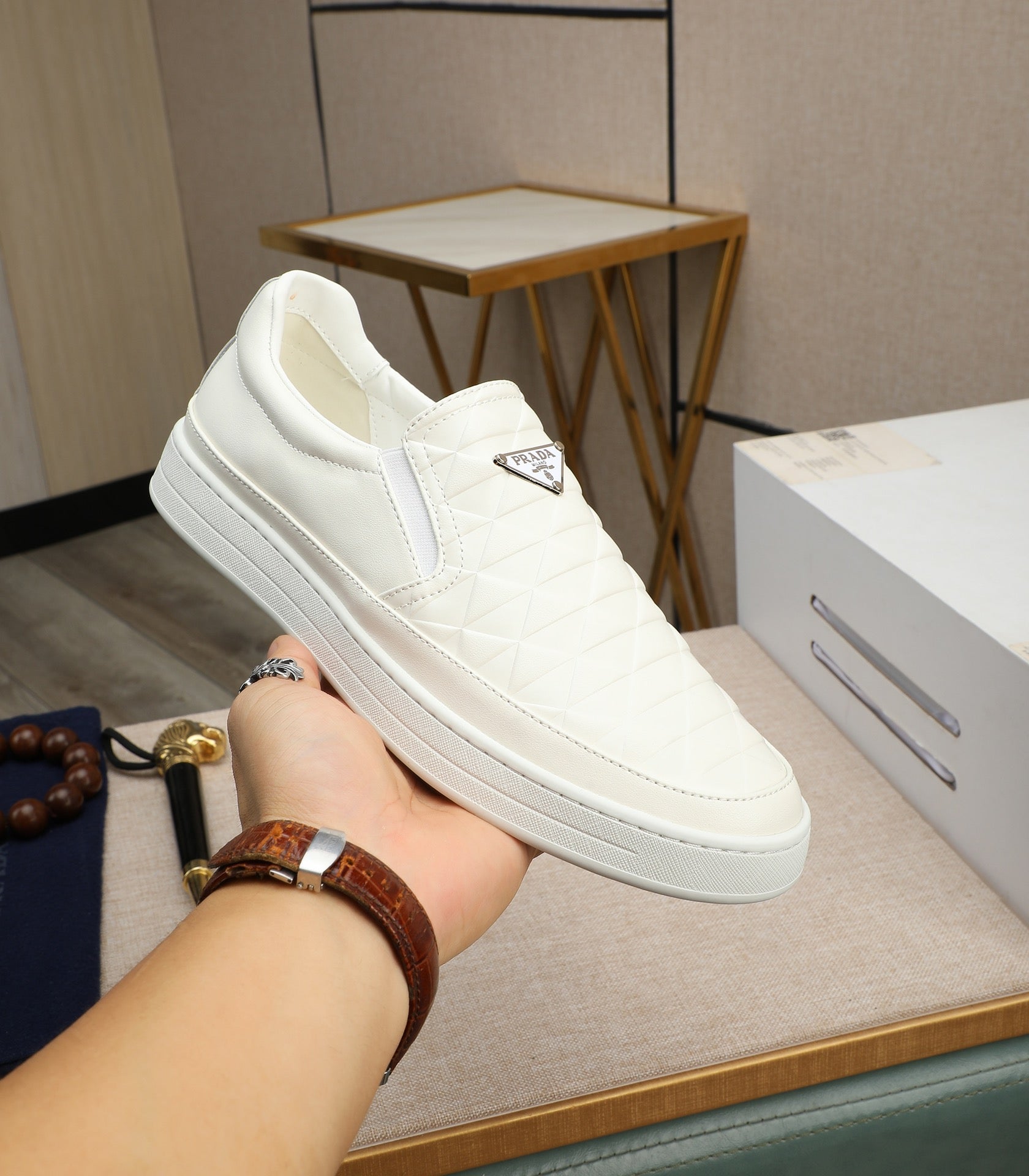 PRA LOAFER IN BEIGE CREAM EMBOSSED CALFSKIN