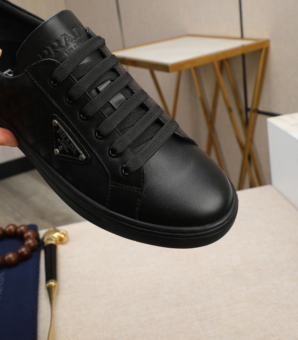 PRA RE-NYLON SNEAKERS IN BLACK LEATHER AND FABRIC