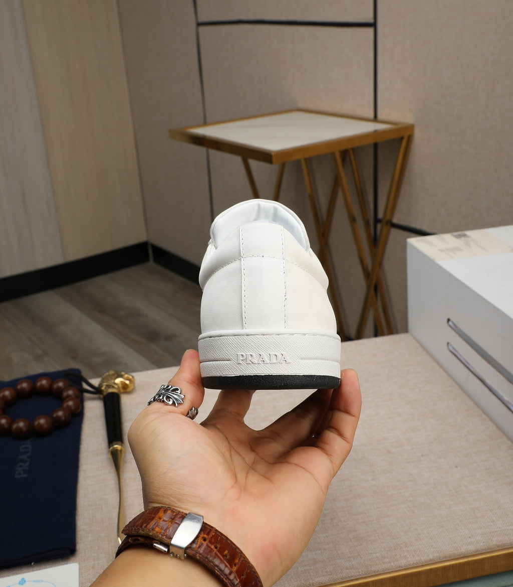 PRA RE-NYLON SNEAKERS IN WHITE LEATHER AND FABRIC