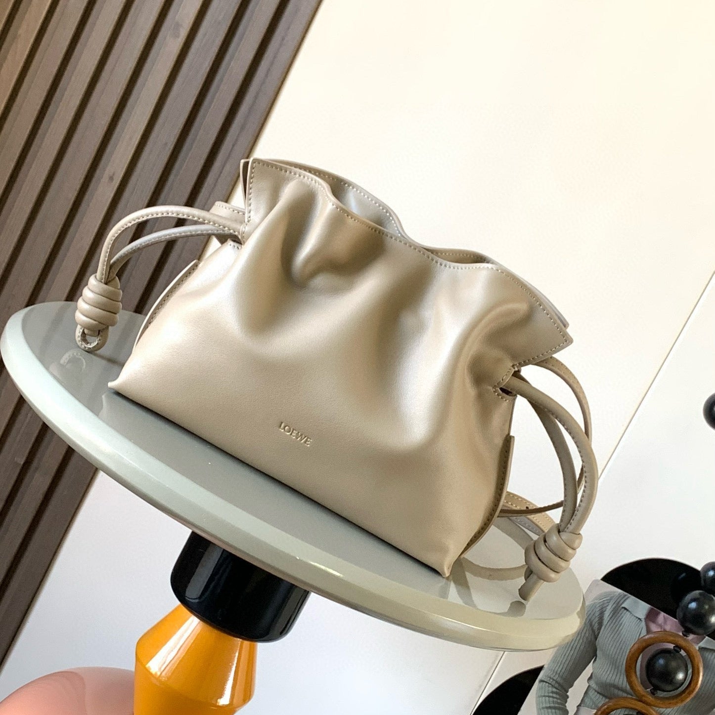 LOEWE FLAMENCO CLUTCH BAG 23 IN BEIGE CALFSKIN