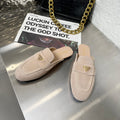PRADA 26S MULE LOAFERS IN NUDE BEIGE SUEDE WITH LOGO