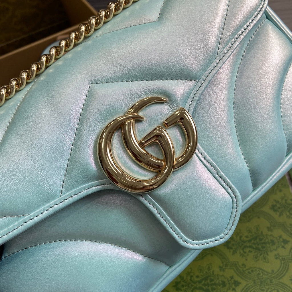 GG MARMONT 26 MEDIUM SHOULDER BAG BLUE IRIDESCENT CALFSKIN