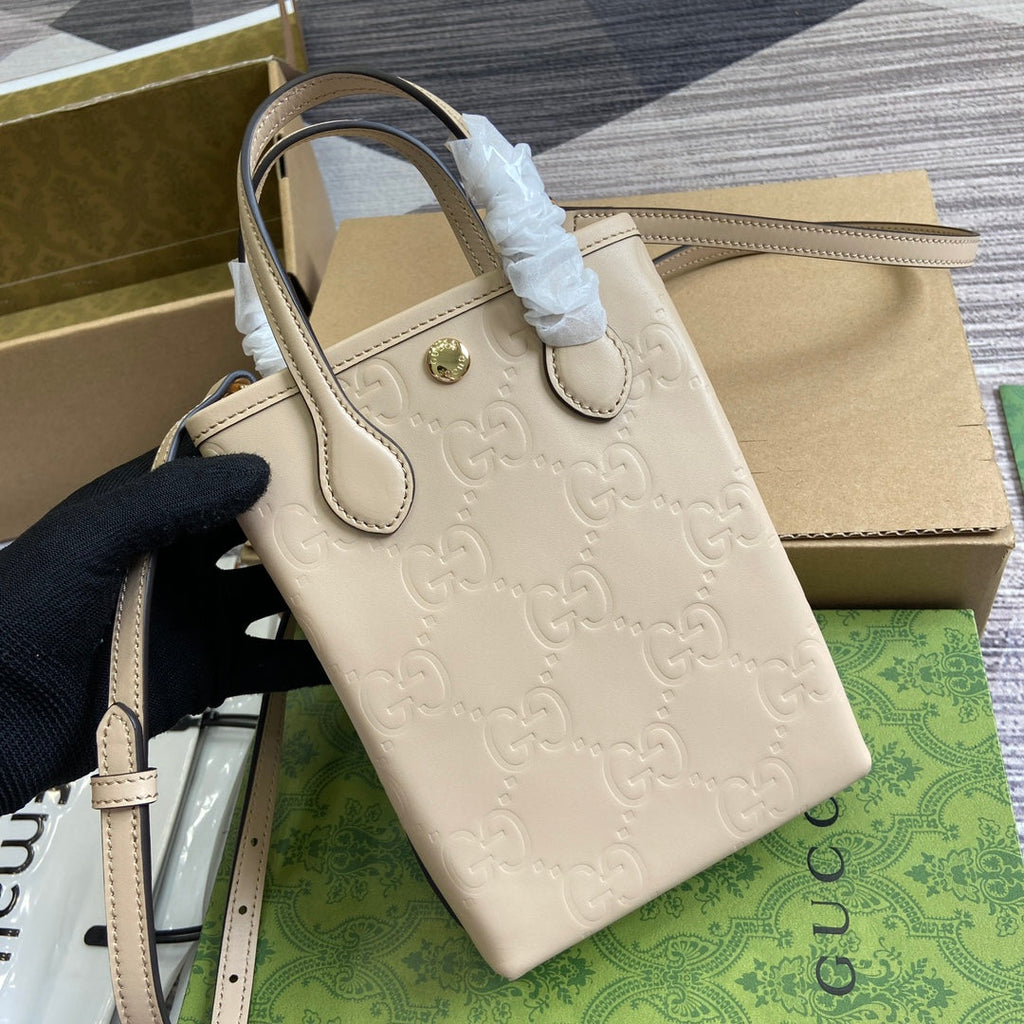 GG 20 SUPER MINI BAG WITH STRAP IN BEIGE CALFSKIN