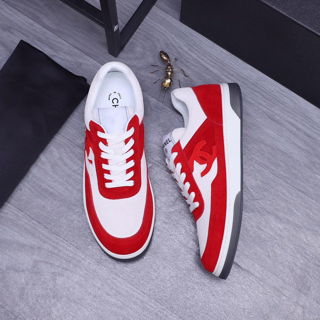 CC RED WHITE SUEDE LOW TOP SNEAKERS