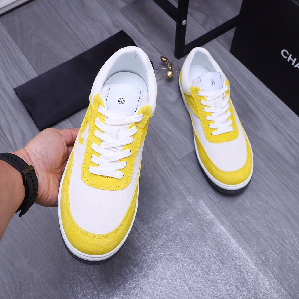 CC YELLOW WHITE SUEDE LOW TOP SNEAKERS