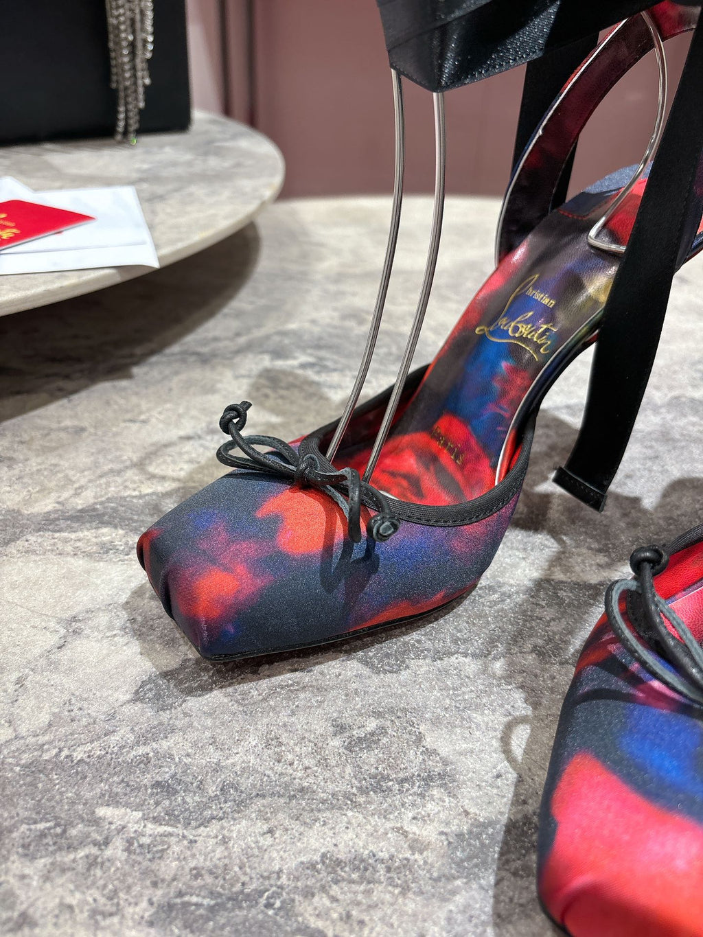 CASSIA LACE UP 100MM IN RED AND MULTICOLOR SATIN