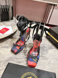 CASSIA LACE UP 100MM IN RED AND MULTICOLOR SATIN