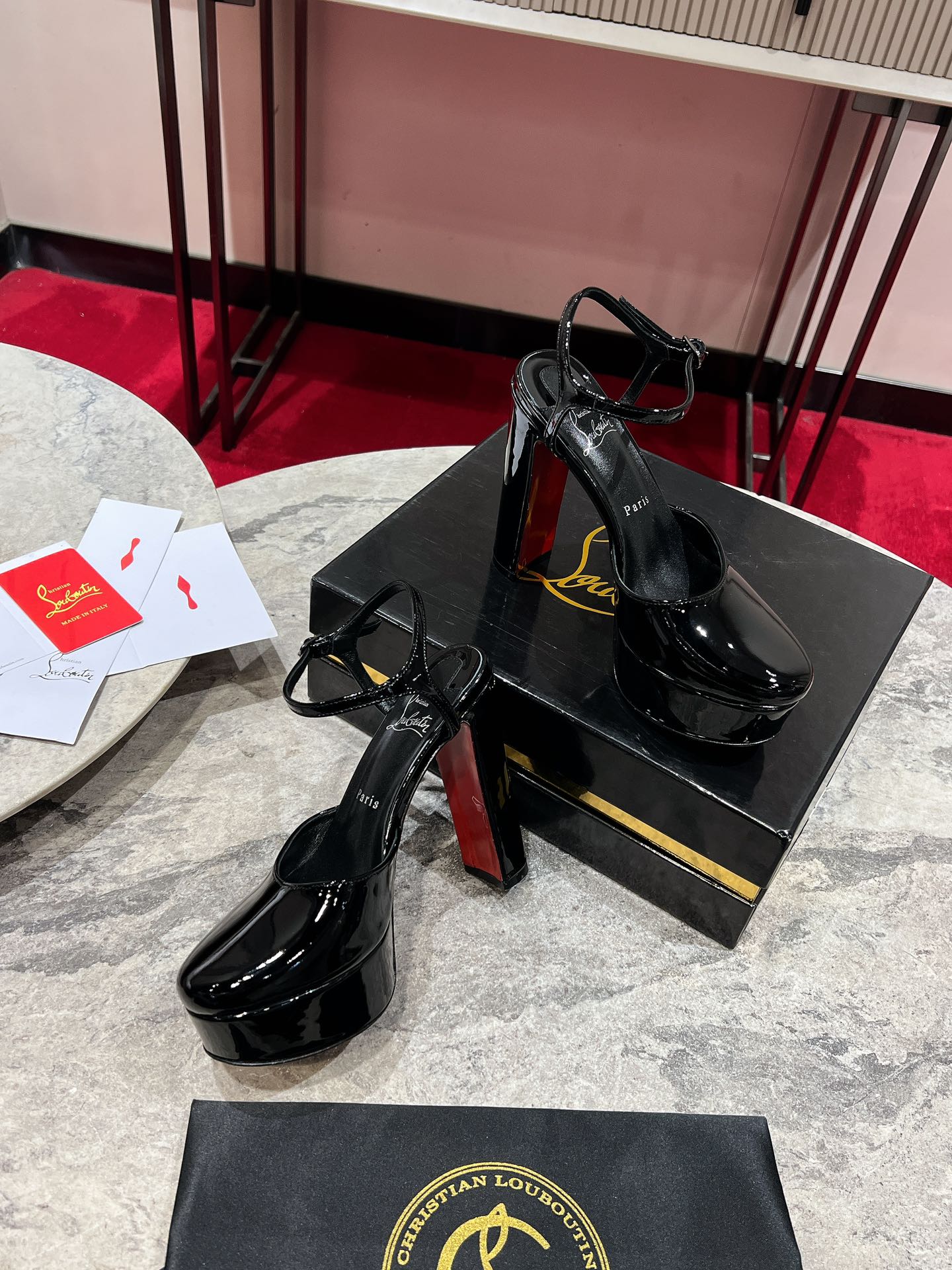 LOO PUMPS 130MM IN BLACK PATENT CALFSKIN