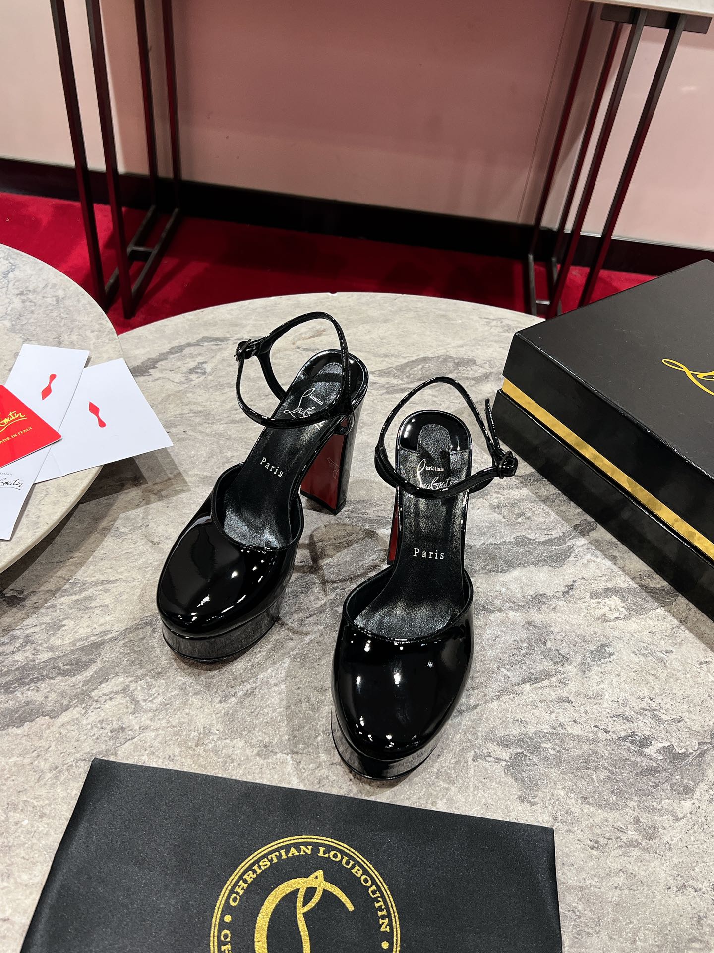 LOO PUMPS 130MM IN BLACK PATENT CALFSKIN